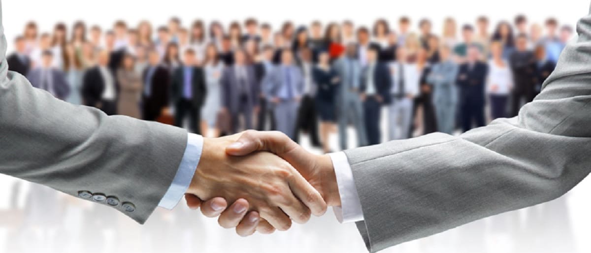 shaking hands and business team
